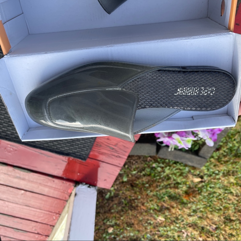 Silver/ dark grey slip on slides